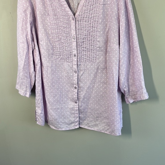 Talbots Linen Polka Dot Button Front Top Size 1X - Picture 4 of 11